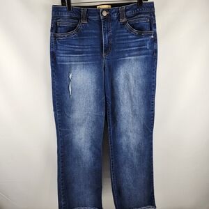 Democracy Jeans Womens 12 Ab Technology Blue Distressed Denim Raw Hem Ankle